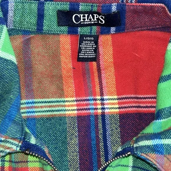 Vintage Chaps Zip Up Flannel Shirt Womens Large Colorful Plaid Top - Picture 3 of 8